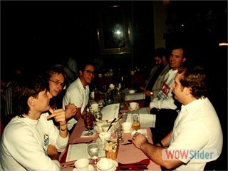 Dinner after an Atari show (Darek Mihocka  salutes me Richard Betson looks on)